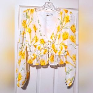 Lush blouse V neck long-sleeved Floral size S pre-owned.